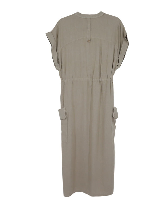 Zara Linen Blend Midi Dress Beige NWT Half Button Pullover Women's XS