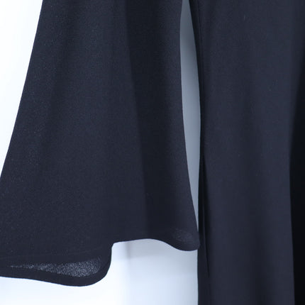 Yves Saint Laurent VTG Dress Black Summer Wool Velvet Button Neck Womens 38/US 6