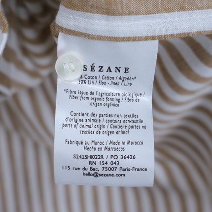 Sezane Tomboy Shirt Ecru Camel Stripes Button Up Long Sleeve Women's 44/US 12