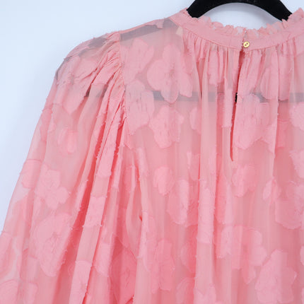 ULLA JOHNSON Sandrine Blouse Pink Floral Jacquard Long Sleeve Women's 10