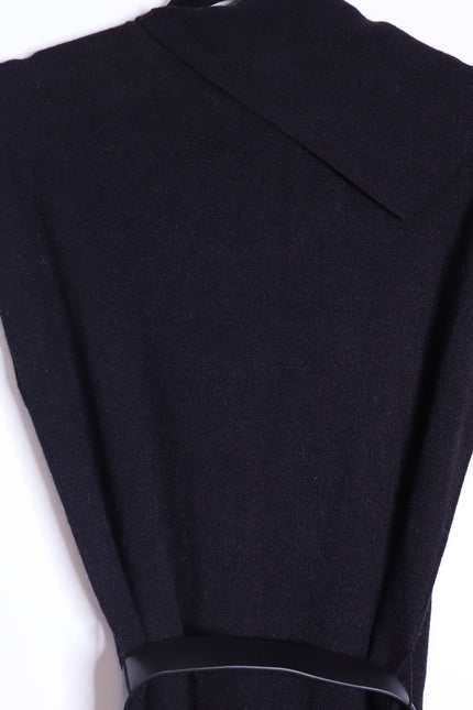 KAREN MILLEN NWT Black Wool Blend Belted Knit Midi Dress Short Sleeve Women's XS