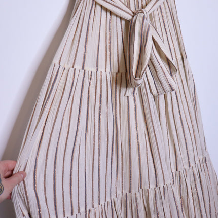 ULLA JOHNSON Lilliana Dress Cream Ruffled Sleeve Maxi Tiered Skirt Women's 2