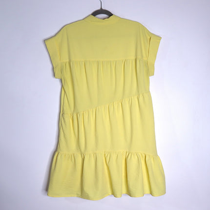 VERONICA BEARD Yellow Harrow Tiered Seersucker Mini Shirt Dress Women's M