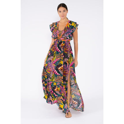 TAJ BY SABRINA CRIPPA Flamingo Maxi Dress High Summer Ruffle Women's S