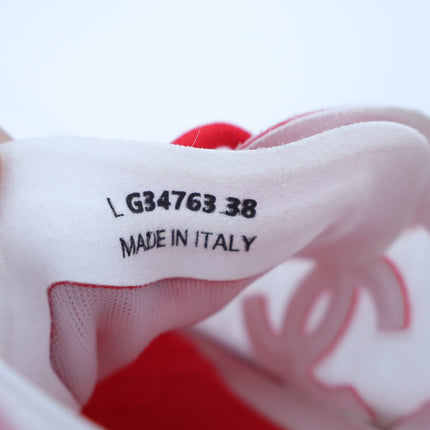 CHANEL Red White Mesh Sneakers NIB Tennis Trainers Active Women's 38/US 7.5