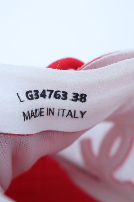 CHANEL Red White Mesh Sneakers NIB Tennis Trainers Active Women's 38/US 7.5