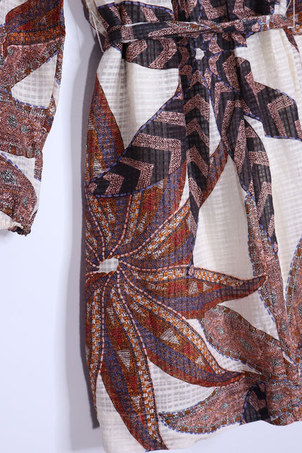 MARIE OLIVER Catie Mini Dress Anise Print Pleated Long Sleeve Women's S