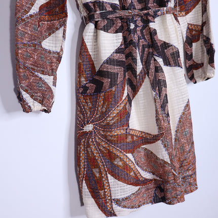 MARIE OLIVER Catie Mini Dress Anise Print Pleated Long Sleeve Women's S