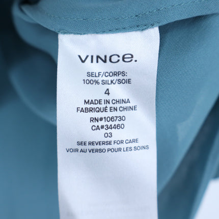Vince Silk Button Up Blouse Seaglass Teal Lightweight Collared Women's 4