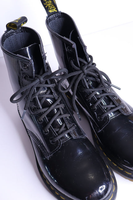 DR. MARTENS 1460 Patent Leather Combat Boots Black Lace Up Women's 7