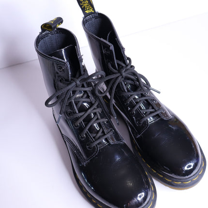 DR. MARTENS 1460 Patent Leather Combat Boots Black Lace Up Women's 7