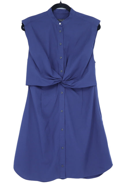RAG & BONE Louisa Twisted Mini Dress Navy Sleeveless Cotton Poplin Women's 8