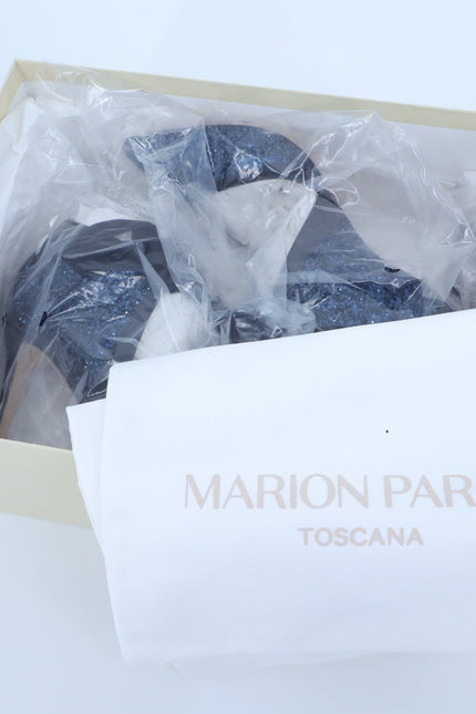 MARION PARKE Molly Glitter Heel Pumps Blue Iris NIB Pointed Toe Women's 37/US 7