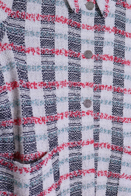 ST. JOHN Plaid Longline Jacket Multicolor Tweed Straight Cut Unlined Women's 18