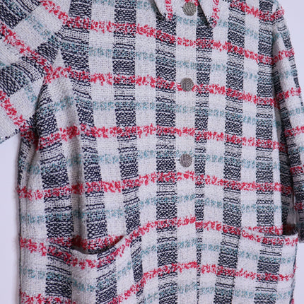 ST. JOHN Plaid Longline Jacket Multicolor Tweed Straight Cut Unlined Women's 18