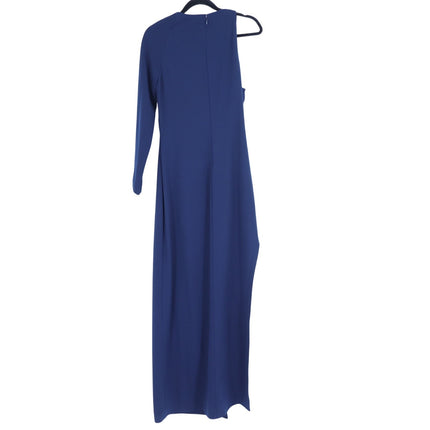 HALSTON HERITAGE Asymmetrical Gown Navy Blue Metal One Sleeve Women's 10