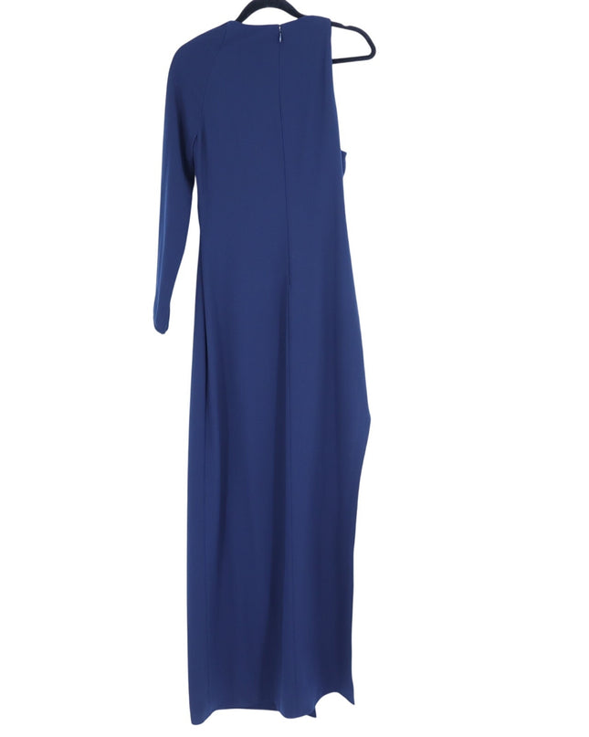 HALSTON HERITAGE Asymmetrical Gown Navy Blue Metal One Sleeve Women's 10