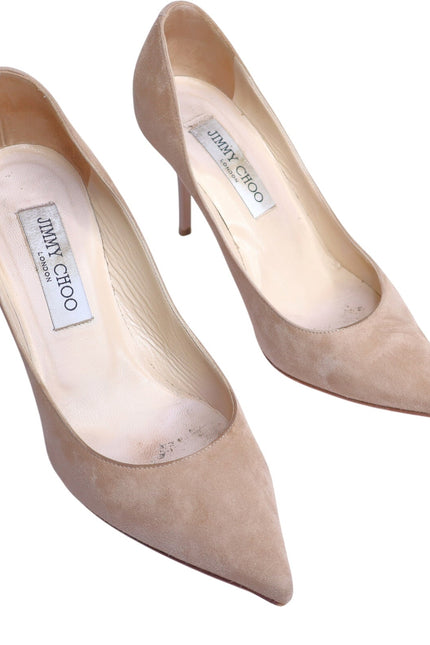 JIMMY CHOO Romy 85 Natural Tan Suede Pointed Pumps Women's 35.5/US 5.5