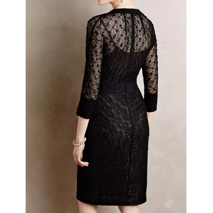 BEGUILE BY BYRON LARS Mona Lace Dress Black Sheath Long Sleeve Women's 6