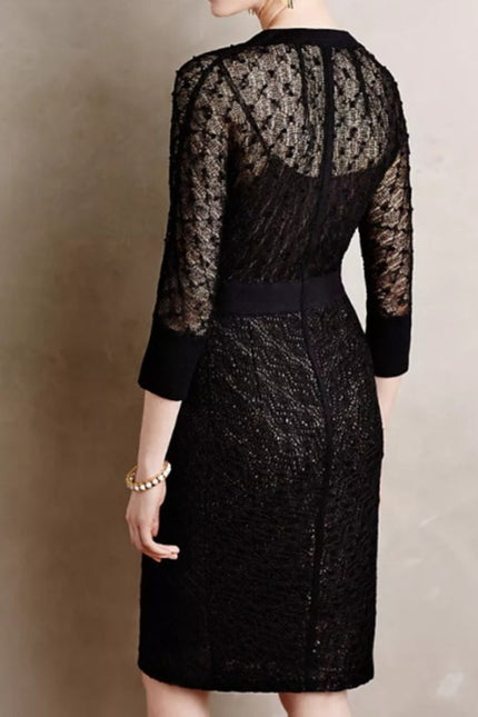 BEGUILE BY BYRON LARS Mona Lace Dress Black Sheath Long Sleeve Women's 6
