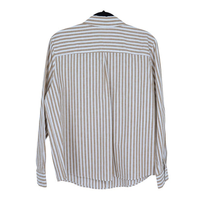 Sezane Tomboy Shirt Ecru Camel Stripes Button Up Long Sleeve Women's 44/US 12