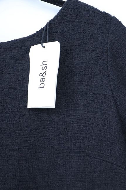 BA&SH Auxane Dress Black NWT Tweed Long Sleeve Button Back Mini Women's 4/US XL