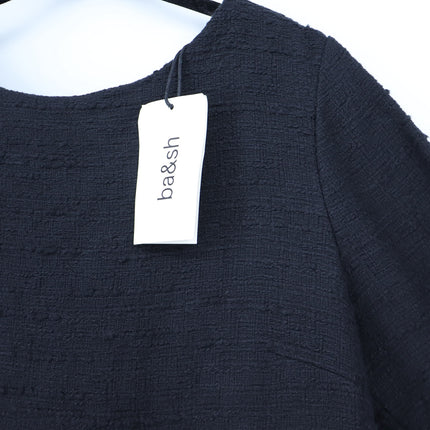 BA&SH Auxane Dress Black NWT Tweed Long Sleeve Button Back Mini Women's 4/US XL