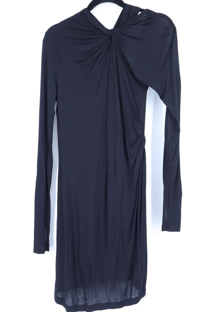 HELMUT LANG Black Asymmetric Mini Dress NWT Twisted Long Sleeve Women's M