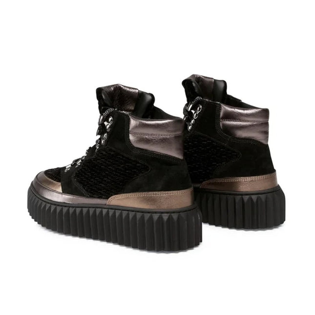 Viole Blanche Eva Hike High Top Sneakers Black Gunmetal Leather Women's 38