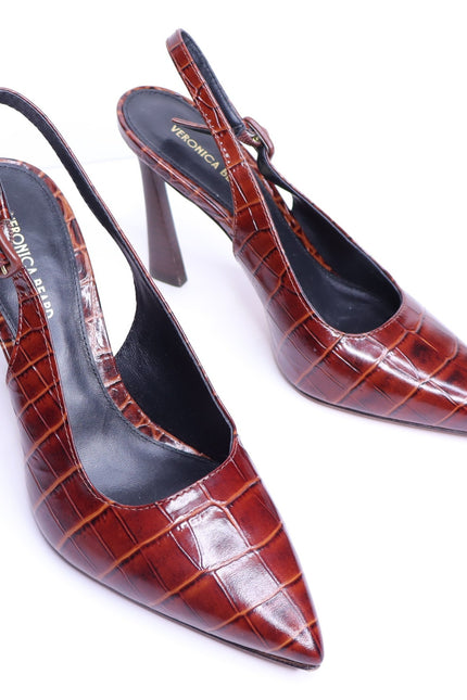 VERONICA BEARD Callie Croc Embossed Slingback Pump Sepia Red Women's 5.5
