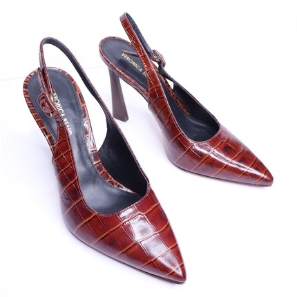 VERONICA BEARD Callie Croc Embossed Slingback Pump Sepia Red Women's 5.5