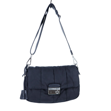 PRADA Tessuto Nylon Bomber Sound Bag Black Leather Convertible Luxury Purse