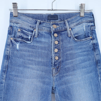 Mother Pixie Dazzler Ankle Fray Jeans Blue Popism Mid Rise Button Fly Women's 24