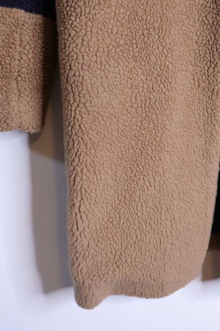 BODEN Hereford Teddy Bear Coat Tan Long Sleeve Elbow Stripes Women's 2