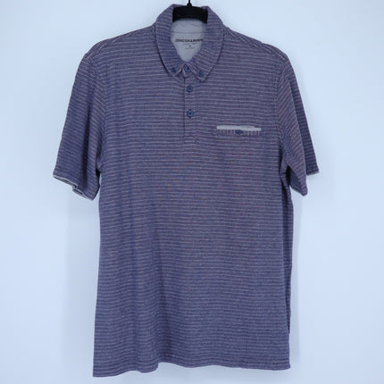 Johnston & Murphy Stripe Polo Shirt Navy Short Sleeve Casual Men's M