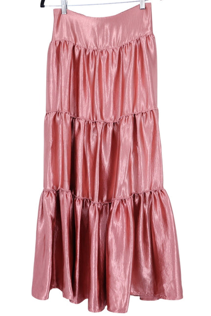 FREE PEOPLE Moonbeam Metallic Tiered Skirt Rose Gold Full Length Women's S