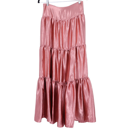 FREE PEOPLE Moonbeam Metallic Tiered Skirt Rose Gold Full Length Women's S