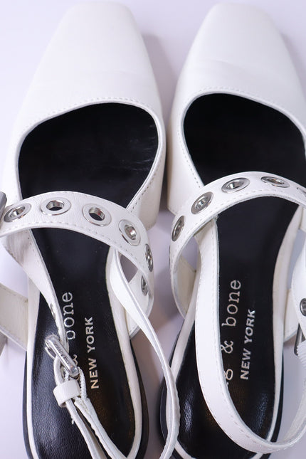 RAG & BONE Astra Flat Slingback Antique White Leather Maryjane Women's 37/US 7