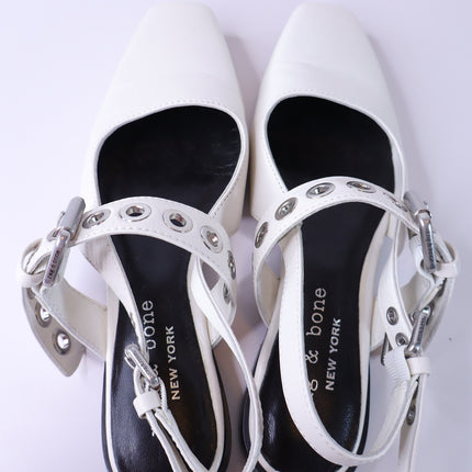 RAG & BONE Astra Flat Slingback Antique White Leather Maryjane Women's 37/US 7