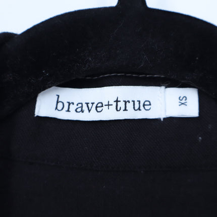 Brave + True Portia Shirt Black Contrast Stitch Roll Tab Sleeve Women's XS