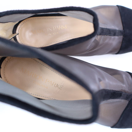 MARION PARKE Dolby Mesh Heeled Bootie Black Suede Almond Toe Women's 36/US 6