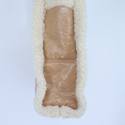 Stand Studio Lolita Tote Bag Faux Shearling Trimmed Beige and White