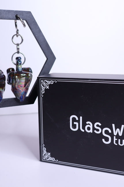 GLASSWEAR STUDIOS Handmade Anatomical Heart Weights Oil Slick 10g/2.5mm Hangers