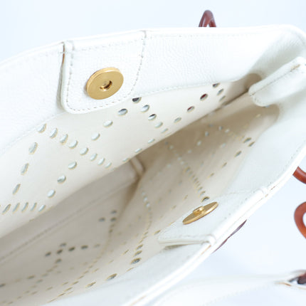 Chanel 2003 Perforated Caviar Leather Tote Bag White with Amber Chain y2k