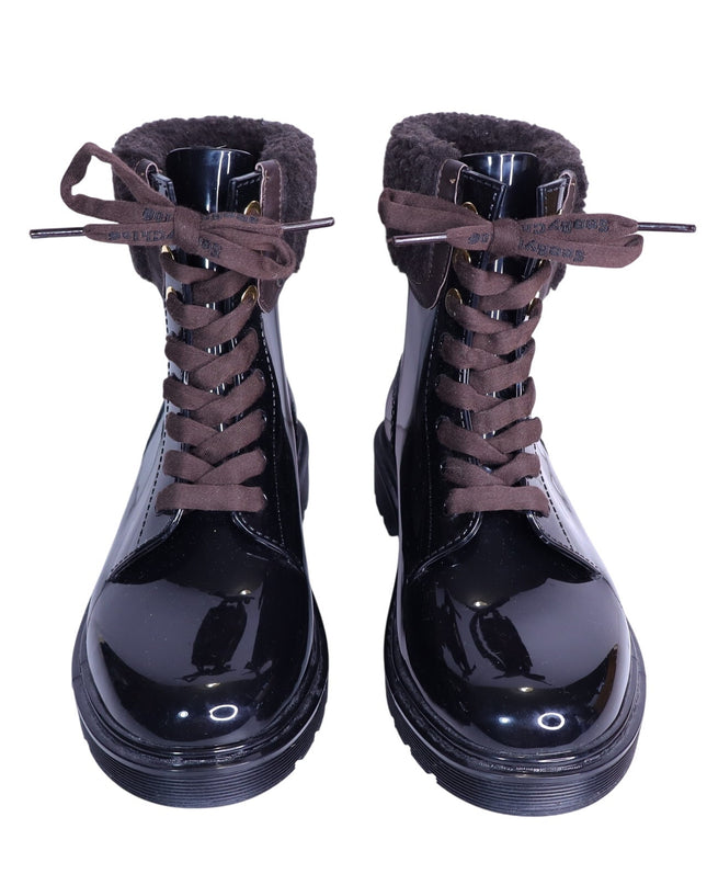SEE BY CHLOÉ Florrie Shearling Rain Boots Black Brown Combat Women's 39/US 8