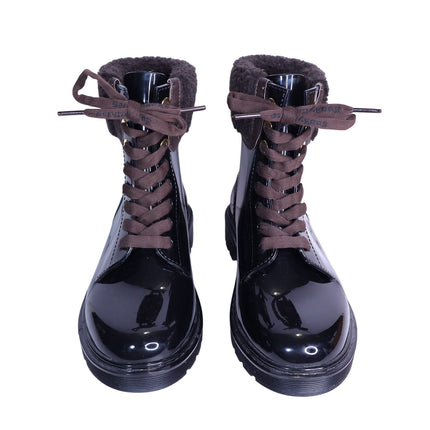 SEE BY CHLOÉ Florrie Shearling Rain Boots Black Brown Combat Women's 39/US 8
