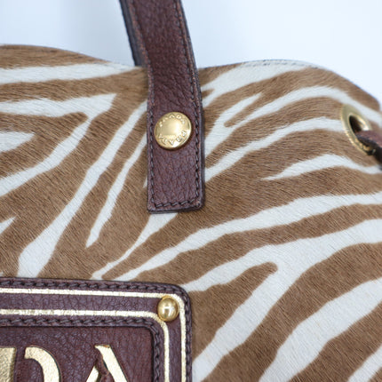 PRADA Spectrum Zebra Print Crossbody Bag Dyed Calf Fur Convertible Luxury Purse