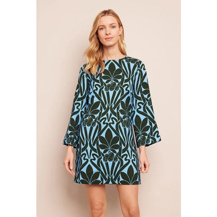 CARA CARA Gossamer Blue Saffron Dress Mini Shift Bell Sleeve Women's L