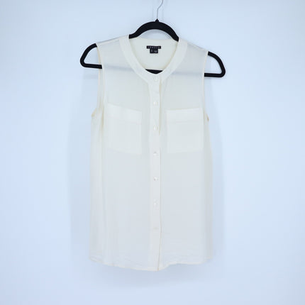 Theory Silk Sleeveless Blouse Ivory Button Front Lightweight Women's S