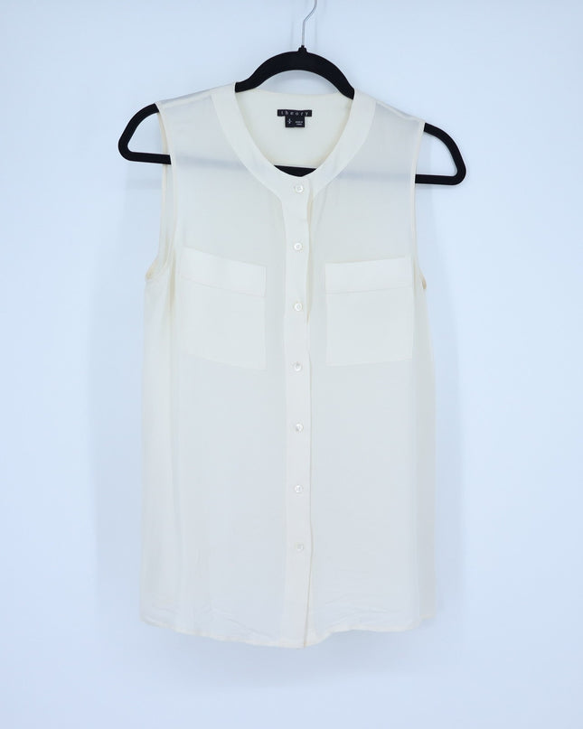 Theory Silk Sleeveless Blouse Ivory Button Front Lightweight Women's S
